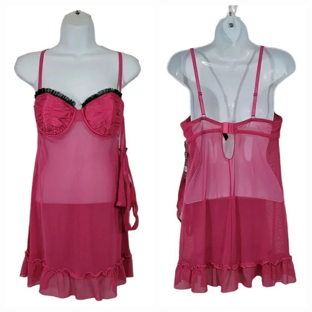 NEW Vintage Flora Follies 2PC Balconette Babydoll Chemise Nightie & Thong Size L - Picture 8 of 13